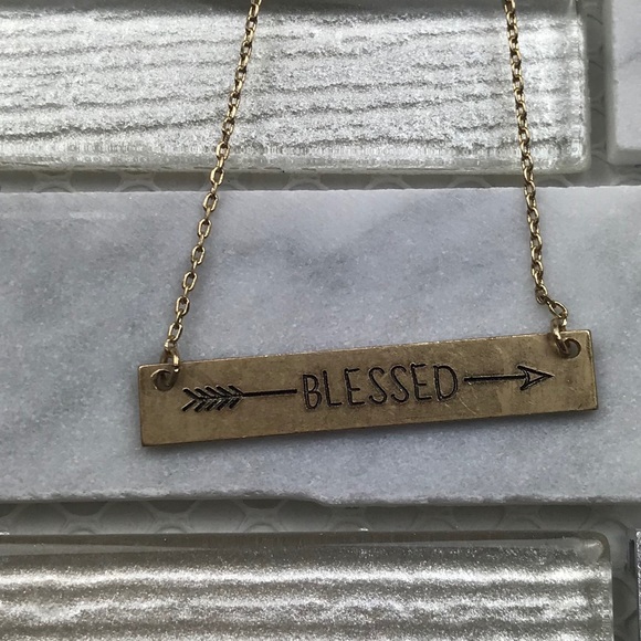 Antique Gold Bar Necklace - BLESSED - Picture 1 of 1